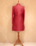 Maroon Raw Silk Indo Western Set With Mirror Work