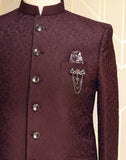 Maroon Floral Jacquard Jhodpuri Suit Set