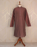 Brown Floral Mica Print Cotton Silk Kurta Pyjama Set