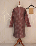 Brown Floral Mica Print Cotton Silk Kurta Pyjama Set