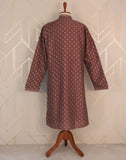 Brown Floral Mica Print Cotton Silk Kurta Pyjama Set