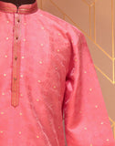 Pink Coloured Geometric Weave Jacquard Kurta Pyjama Set