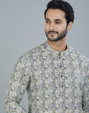 Classy Pista Green Geometric Print Cotton Kurta