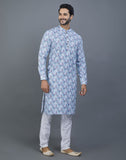 Ravishing Firozi Coloured Floral Design Cotton Kurta