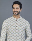 Graceful Off White Floral Print Cotton Kurta