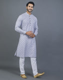 Geometric Print Grey Color Cotton Kurta