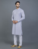 Geometric Print Grey Color Cotton Kurta