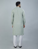 Classic Pista Green Color Botanical Print Cotton Kurta