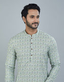 Classic Pista Green Color Botanical Print Cotton Kurta