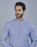 Glamorous Blue Botanical Print Cotton Kurta