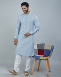 Light Blue Color Botanical Print Cotton Kurta