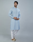 Light Blue Color Botanical Print Cotton Kurta