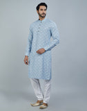 Light Blue Color Botanical Print Cotton Kurta