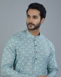 Botanical Print Light Green Colored Cotton Kurta