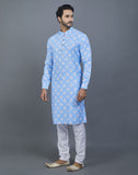 Elegant Royal Blue Geometric Print Cotton Kurta