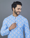 Elegant Royal Blue Geometric Print Cotton Kurta