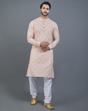 Orange Geometric Printed Cotton Kurta