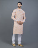 Orange Geometric Printed Cotton Kurta