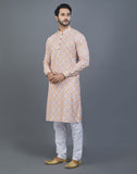 Orange Geometric Printed Cotton Kurta