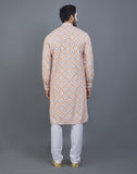 Orange Geometric Printed Cotton Kurta