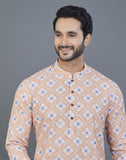 Orange Geometric Printed Cotton Kurta