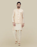 Peach Jacquard With Plain Kurtha Set