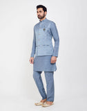 Sky Blue Jacquard 3D Self Plain Kurtha Set