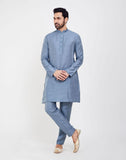 Sky Blue Jacquard 3D Self Plain Kurtha Set