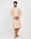 Peach Impressive Thread And Collar Work Kurtha Pajama