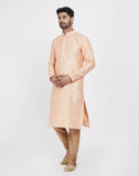 Peach Impressive Thread And Collar Work Kurtha Pajama