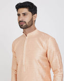 Peach Impressive Thread And Collar Work Kurtha Pajama