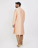 Peach Impressive Thread And Collar Work Kurtha Pajama