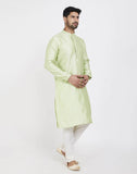 Pista Green Astonishing Self Brocade Kurtha Pajama Set