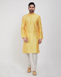 Yellow Jacquard Design Kurtha Pajama Set