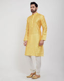 Yellow Jacquard Design Kurtha Pajama Set