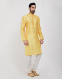 Yellow Jacquard Design Kurtha Pajama Set