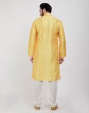 Yellow Jacquard Design Kurtha Pajama Set