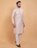 Fawn Coloured Self Design Embellished work Jacquard Kurta Set