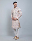 Fawn Colour All Over Printed With Silk Zari Work Kurta Set