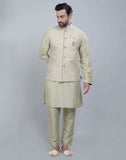 Self Brocade Design With Soft Silk Kurta Jacket Set