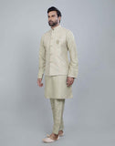 Self Brocade Design With Soft Silk Kurta Jacket Set