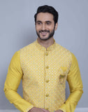 Yellow Self Brocade Design With Soft Silk Kurta Jacket Set