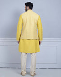 Yellow Self Brocade Design With Soft Silk Kurta Jacket Set