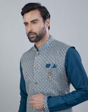 Rama Green All Over Heavy Thread And Sequence Work Kurta Jacket Set