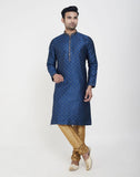 Navy Blue Self Highlighted Brocade Design Kurtha Pajama Set