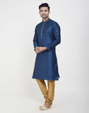 Navy Blue Self Highlighted Brocade Design Kurtha Pajama Set