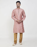 Peach Self Highlighted Brocade Design Kurtha Pajama