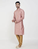 Peach Self Highlighted Brocade Design Kurtha Pajama