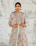 Off White Floral Print Cotton Co Ordinate Set With Shrug