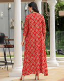 Cherry Red Checkered Mica Print Cotton Silk Kurti With Shrug